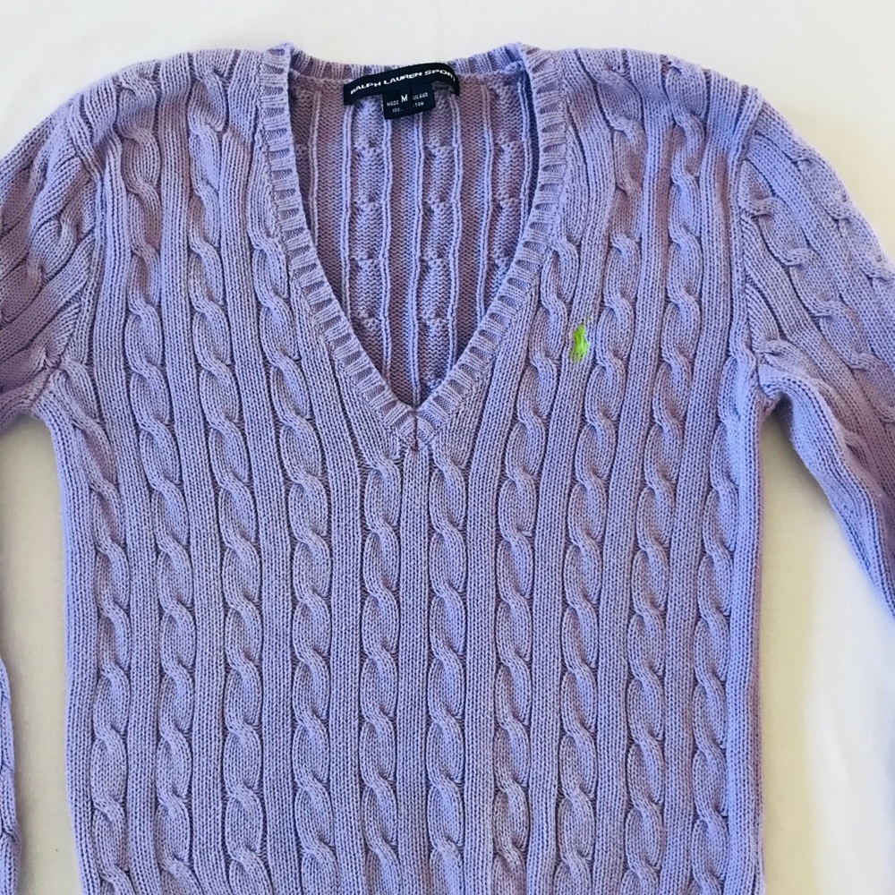 Ralph Lauren purple V Neck Cable Knit Sweatier